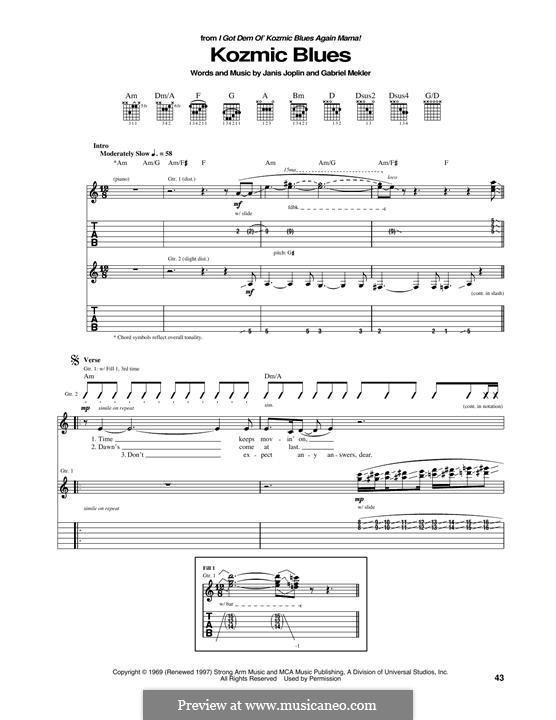 Kozmic Blues (Janis Joplin): For guitar with tab by Gabriel Mekler