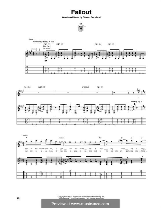 Fall Out (The Police): For guitar with tab by Stewart Copeland