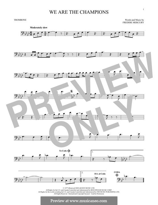 We are the Champions (Queen): For trombone by Freddie Mercury