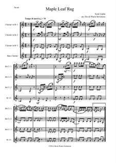 Maple Leaf Rag: For clarinet quartet (3 B flats and 1 bass) by Scott Joplin