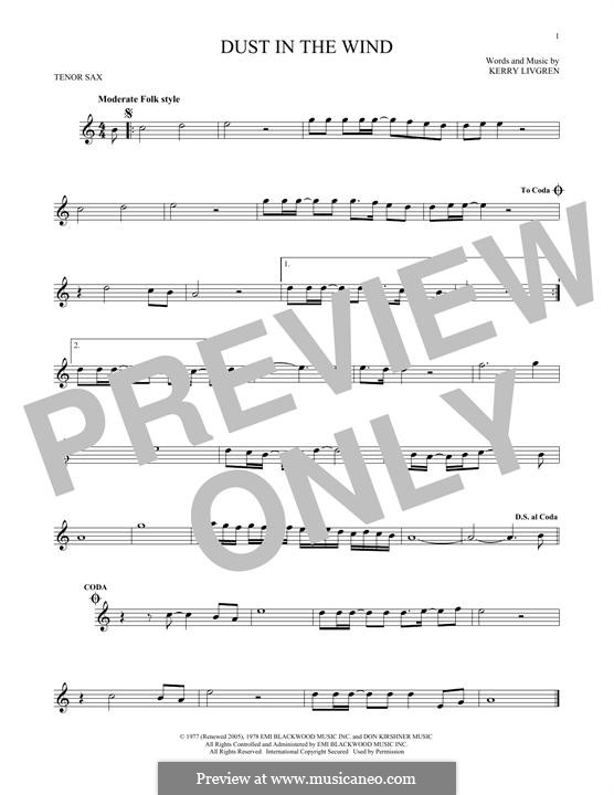 Dust in the Wind (Kansas): For tenor saxophone by Kerry Livgren