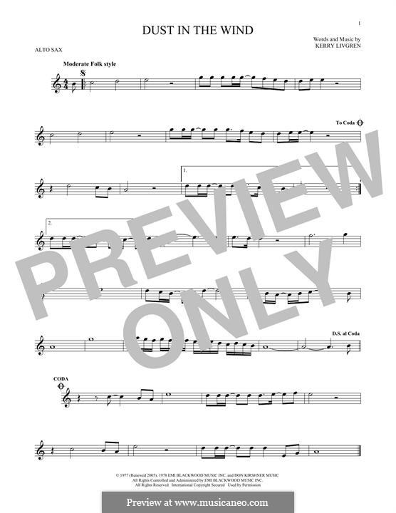 Dust in the Wind (Kansas): For alto saxophone by Kerry Livgren