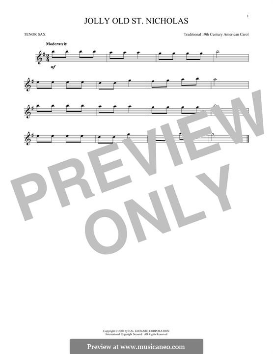 Jolly Old St. Nicholas: For tenor saxophone by folklore