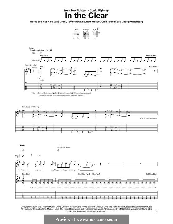 In the Clear (Foo Fighters): For guitar with tab by Christopher Shiflett, David Grohl, Nate Mendel, Pat Smear, Taylor Hawkins