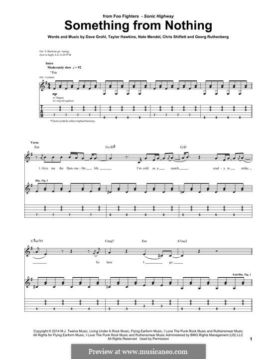 Something from Nothing (Foo Fighters): For guitar with tab by Christopher Shiflett, David Grohl, Nate Mendel, Pat Smear, Taylor Hawkins