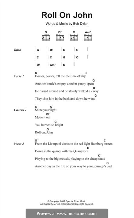 Roll on John: Lyrics and chords by Bob Dylan