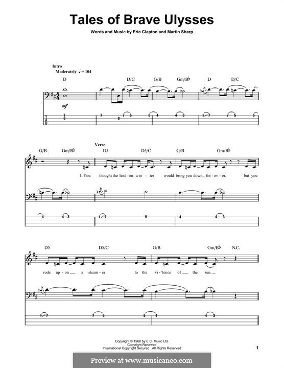 Tales of Brave Ulysses (Cream): For bass guitar with tab by Eric Clapton, Martin Sharp