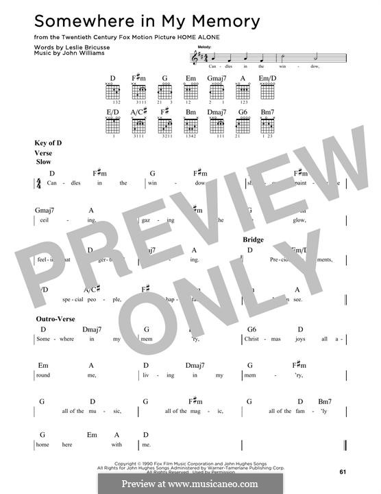Somewhere in My Memory (from Home Alone): For guitar with lyrics by John Williams