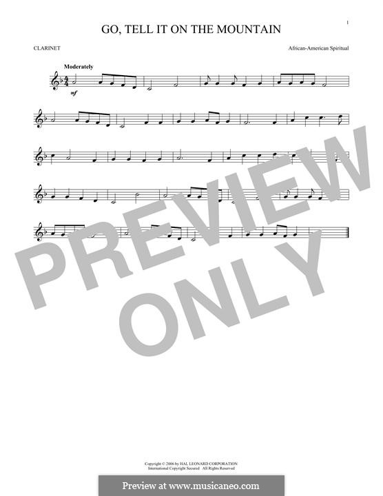 Go, Tell it on the Mountain (Printable Scores): For clarinet by folklore