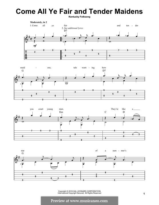 Come all ye fair and tender maidens: For guitar with tab by folklore