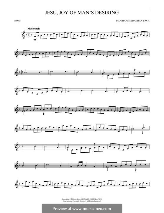 Jesu, Joy of Man's Desiring (Printable Scores): For horn by Johann Sebastian Bach