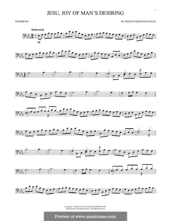 Jesu, Joy of Man's Desiring (Printable Scores): For trombone by Johann Sebastian Bach