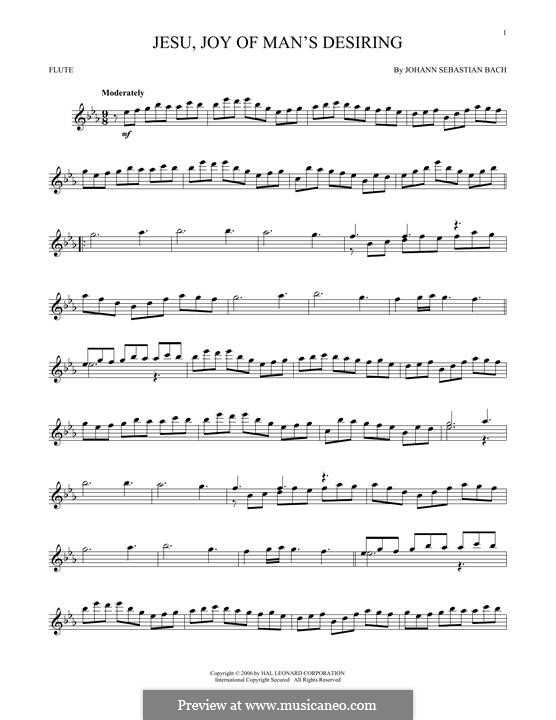 Jesu, Joy of Man's Desiring (Printable Scores): For flute by Johann Sebastian Bach