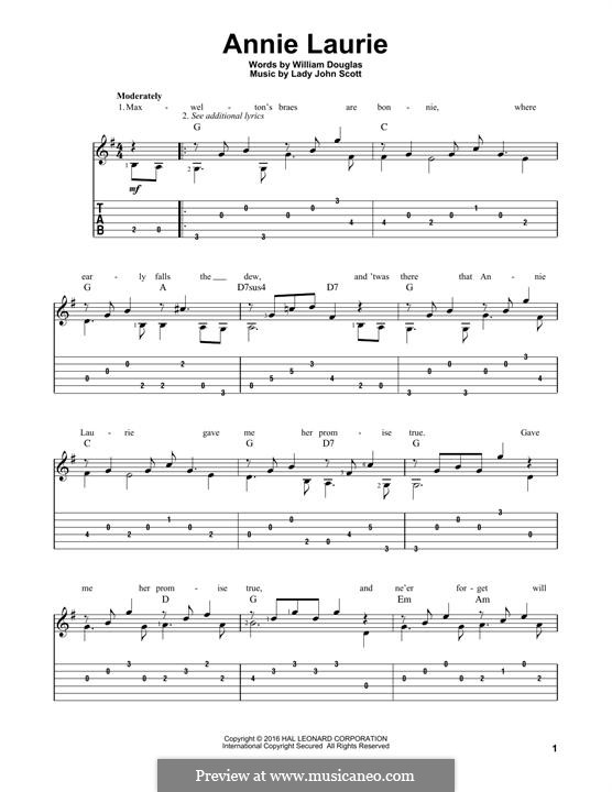 Annie Laurie: For guitar with tab by William Douglas