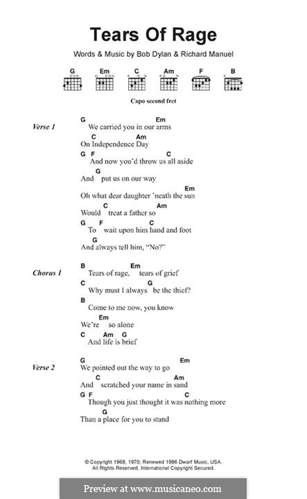 Tears of Rage: Lyrics and chords by Bob Dylan, Richard Manuel