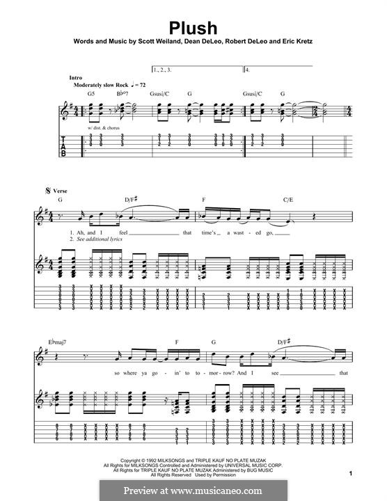 Plush (Stone Temple Pilots): For guitar with tab by Dean DeLeo, Eric Kretz, Robert DeLeo, Scott Weiland