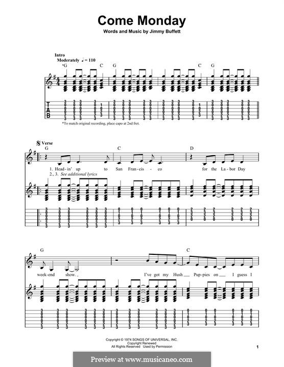 Come Monday: For guitar with tab by Jimmy Buffett