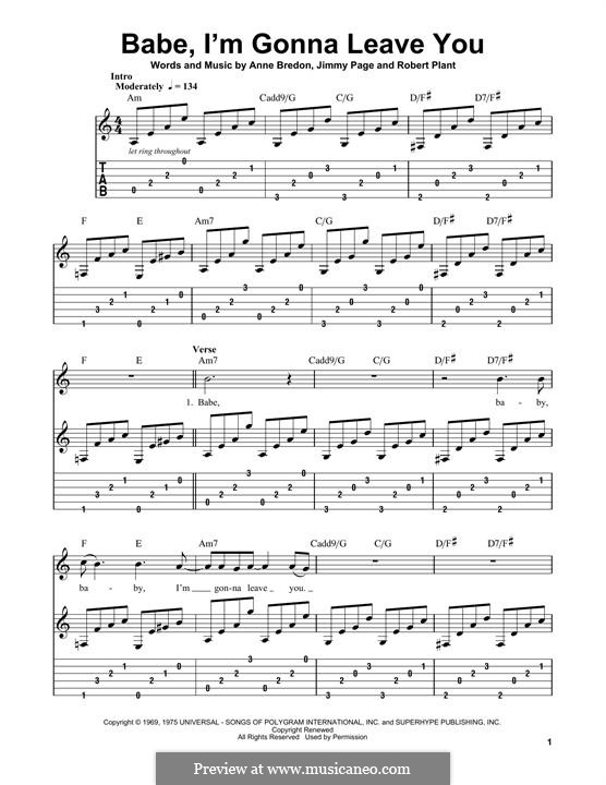 Babe, I'm Gonna Leave You (Led Zeppelin): For guitar with tab by Anne Bredon, Jimmy Page, Robert Plant