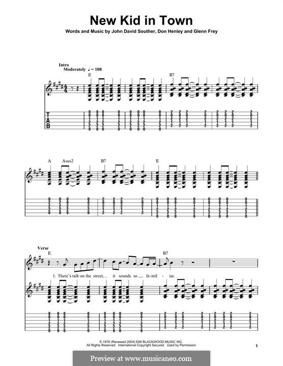 New Kid in Town (The Eagles): For guitar with tab by Don Henley, Glen Frey, John David Souther