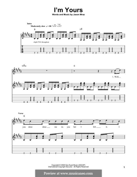 I'm Yours: For guitar with tab by Jason Mraz