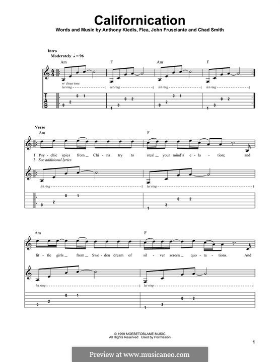 Californication (Red Hot Chili Peppers): For guitar with tab by Flea, Anthony Kiedis, Chad Smith, John Frusciante