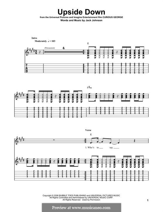 Upside Down: For guitar with tab by Jack Johnson