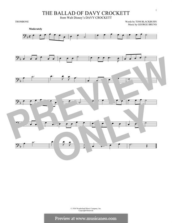 The Ballad of Davy Crockett (from Davy Crockett): For trombone by George Bruns