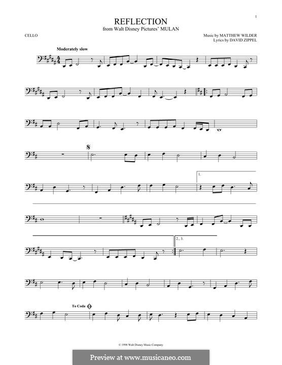 Reflection (from Disney's Mulan): For cello by Matthew Wilder
