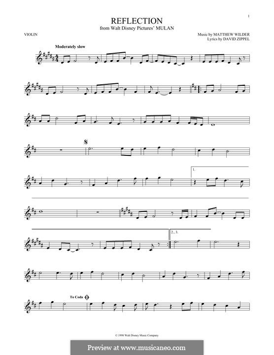 Reflection (from Disney's Mulan): For violin by Matthew Wilder