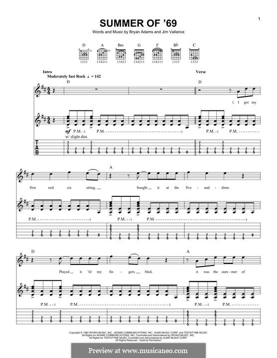 Summer of '69: For guitar with tab by Bryan Adams, Jim Vallance