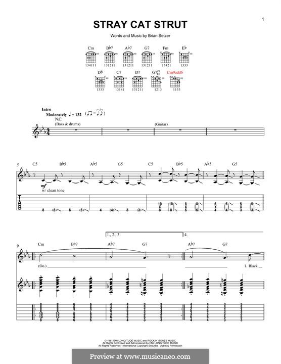 Stray Cat Strut (Stray Cats): For guitar with tab by Brian Setzer