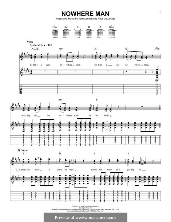 Nowhere Man (The Beatles): For guitar with tab by John Lennon, Paul McCartney