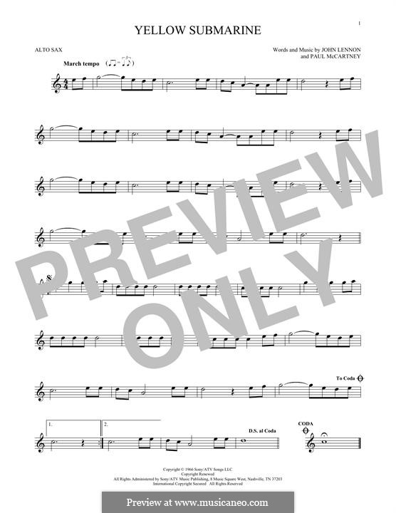 Yellow Submarine (The Beatles): For alto saxophone by John Lennon, Paul McCartney