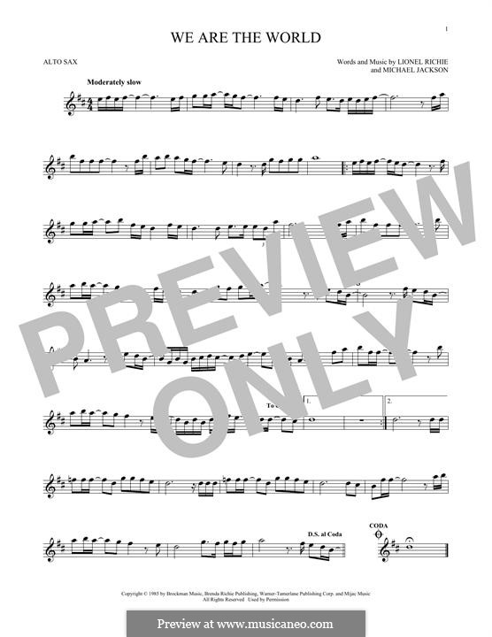 We are the World (USA for Africa): For alto saxophone by Lionel Richie, Michael Jackson