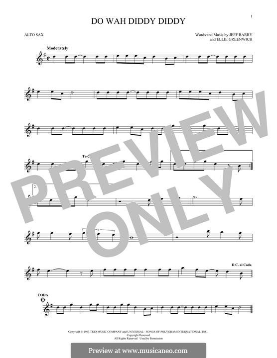 Do Wah Diddy Diddy (Manfred Mann): For alto saxophone by Ellie Greenwich, Jeff Barry