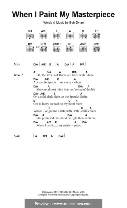 When I Paint My Masterpiece: Lyrics and chords by Bob Dylan