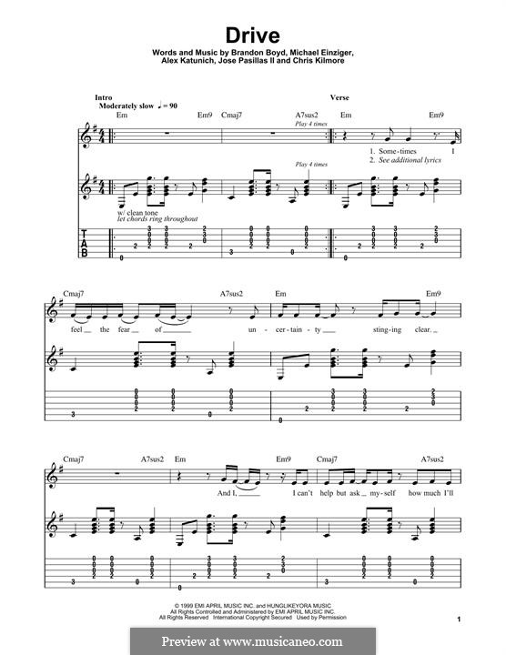 Drive Sheet Music | The Cars | Guitar Chords/Lyrics