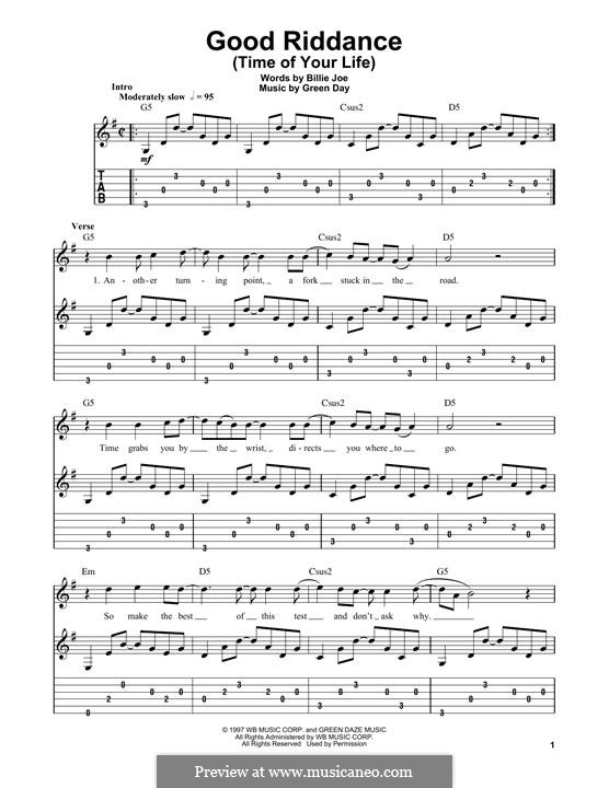 Good Riddance (Time of Your Life): For guitar with tab by Billie Joe Armstrong, Tré Cool, Michael Pritchard