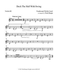 Deck the Hall with Swing: For string orchestra - violin 3 part (optional) by folklore