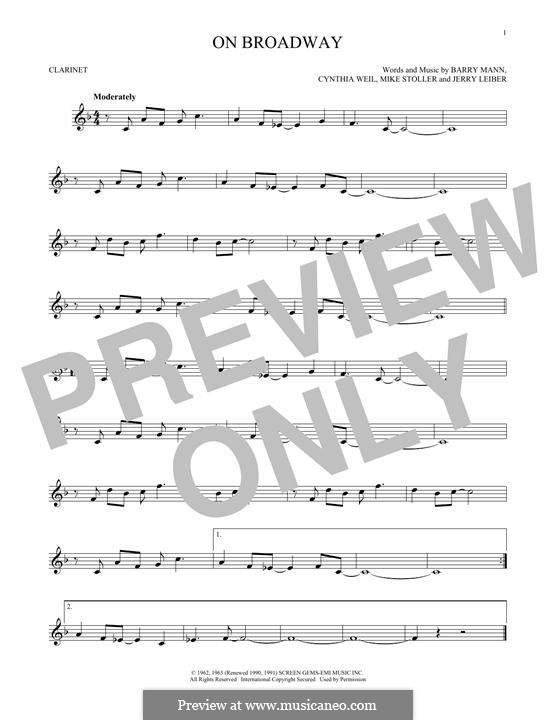 On Broadway (The Drifters): For clarinet by Barry Mann, Cynthia Weil, Jerry Leiber, Mike Stoller