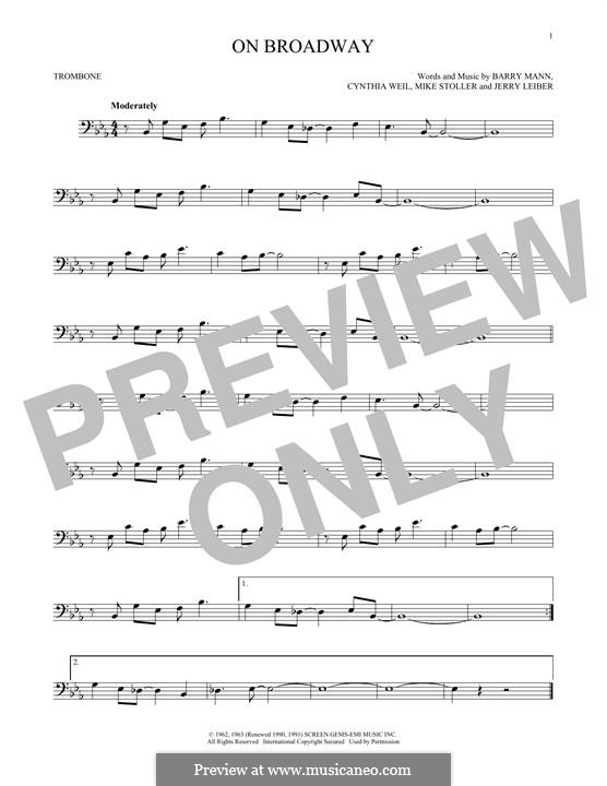On Broadway (The Drifters): For trombone by Barry Mann, Cynthia Weil, Jerry Leiber, Mike Stoller