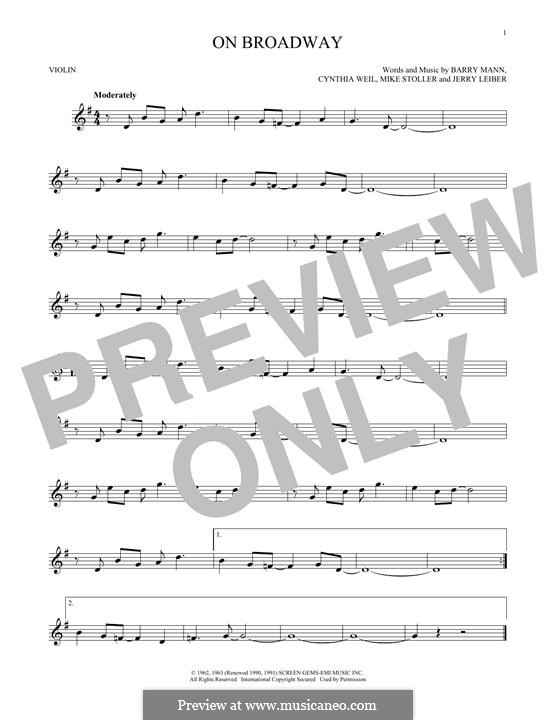 On Broadway (The Drifters): For violin by Barry Mann, Cynthia Weil, Jerry Leiber, Mike Stoller