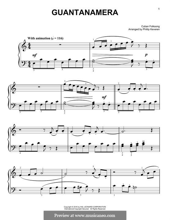 Guantanamera: For piano by folklore