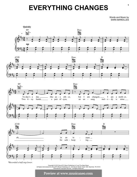 Everything Changes by S. Bareilles - sheet music on MusicaNeo
