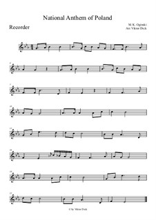 National Anthem of Poland (Mazurek Dabrowskiego): For recorder by Michal Kleofas Oginski