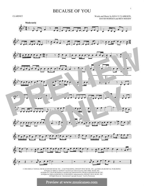 Because of You: For clarinet by Ben Moody, David Hodges, Kelly Clarkson