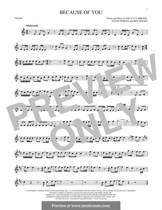 Because of You: For violin by Ben Moody, David Hodges, Kelly Clarkson