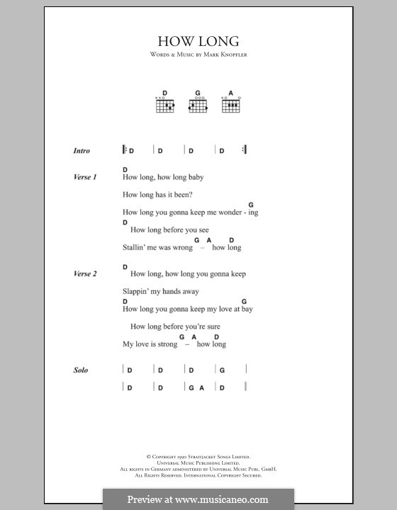 How Long (Dire Straits): Lyrics and chords by Mark Knopfler