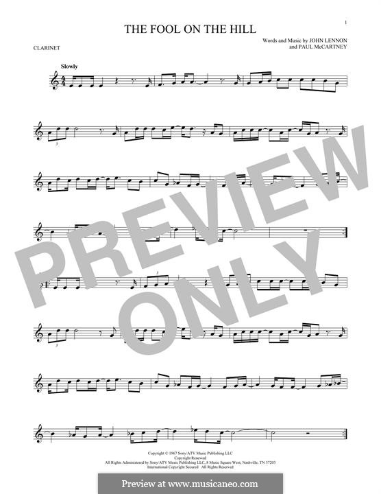 The Fool on the Hill (The Beatles): For clarinet by John Lennon, Paul McCartney
