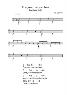 Row, Row, Row Your Boat: For guitar solo (very easy version) G Major by folklore